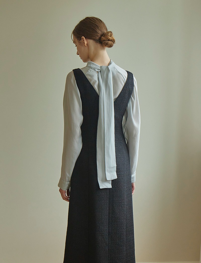 Scarfed neck blouse (블랙, 민트블루 2컬러)
