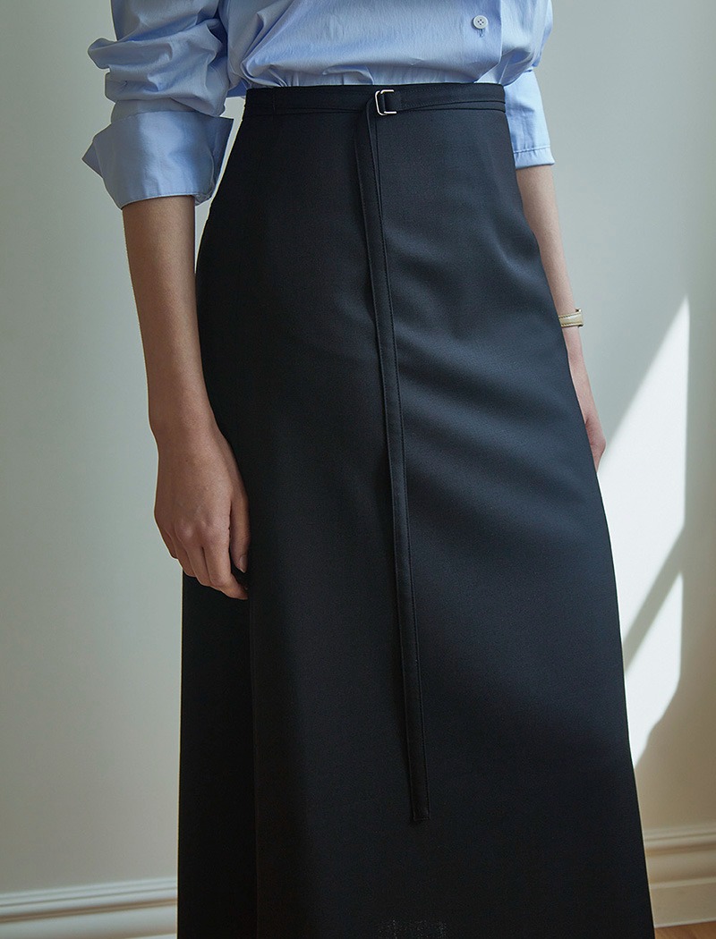 [Torisyang Made] Seasonless belted skirt _ Black (120&#039;s Finest Merino wool blended)