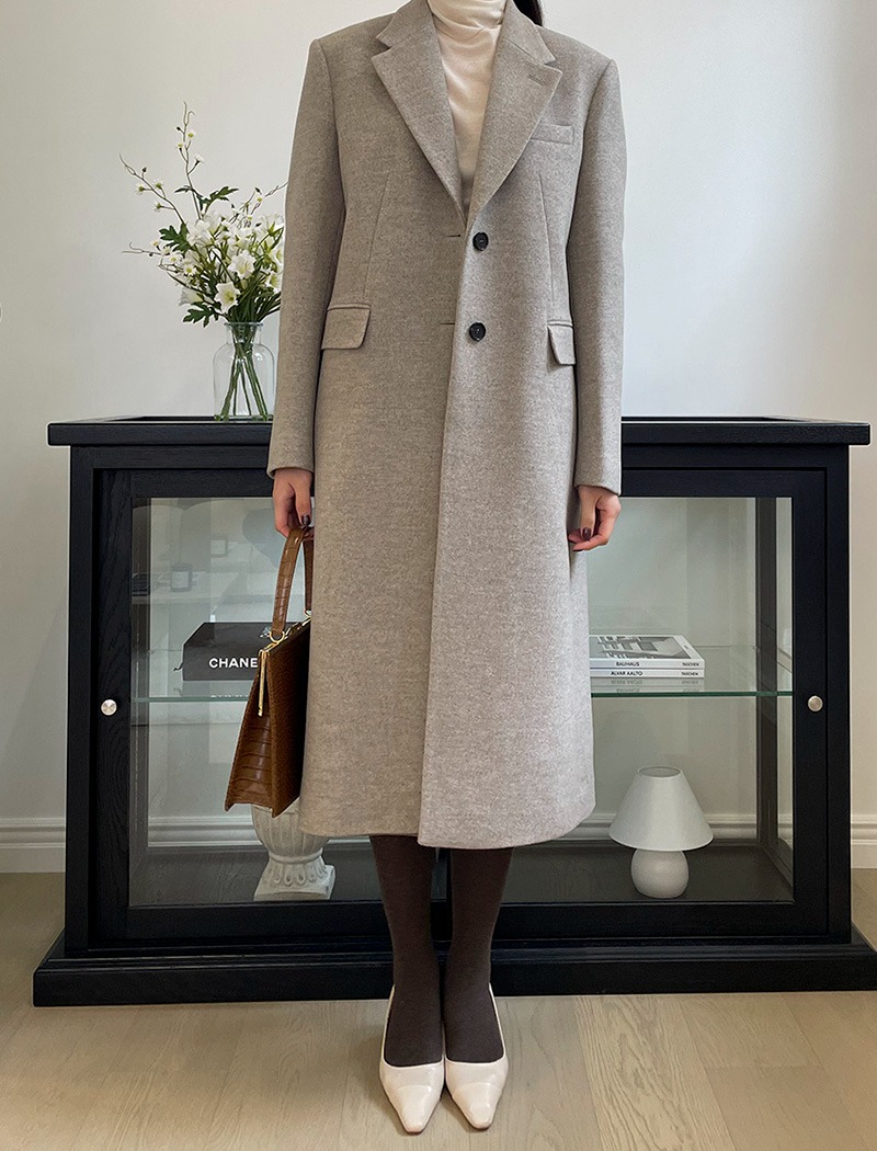 [100% Wool] Single tailored coat _  melange grey