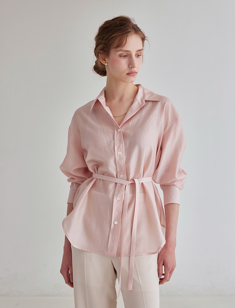 Siena shirt blouse_Pink (벨트 세트, 2-way 착용)